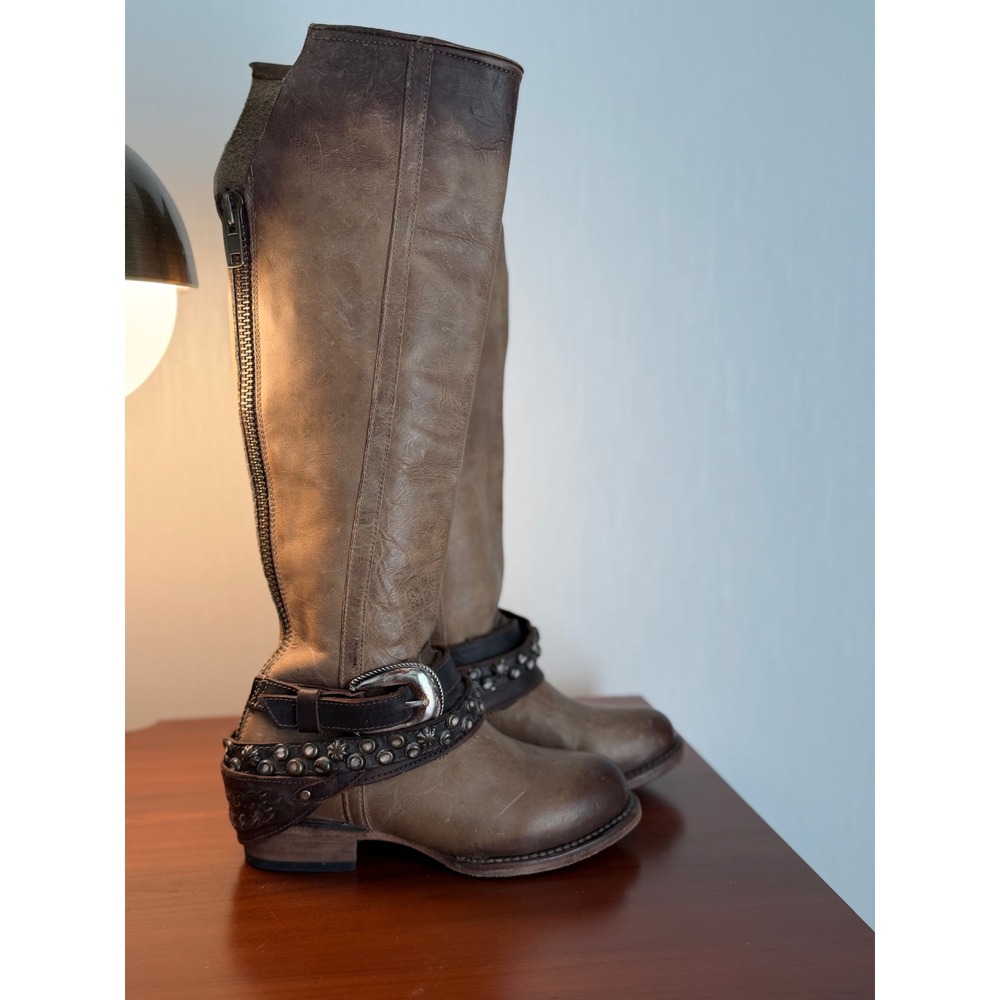 Freebird by Steven Rodondo Tan Leather Tall Harness Boots Womens 5